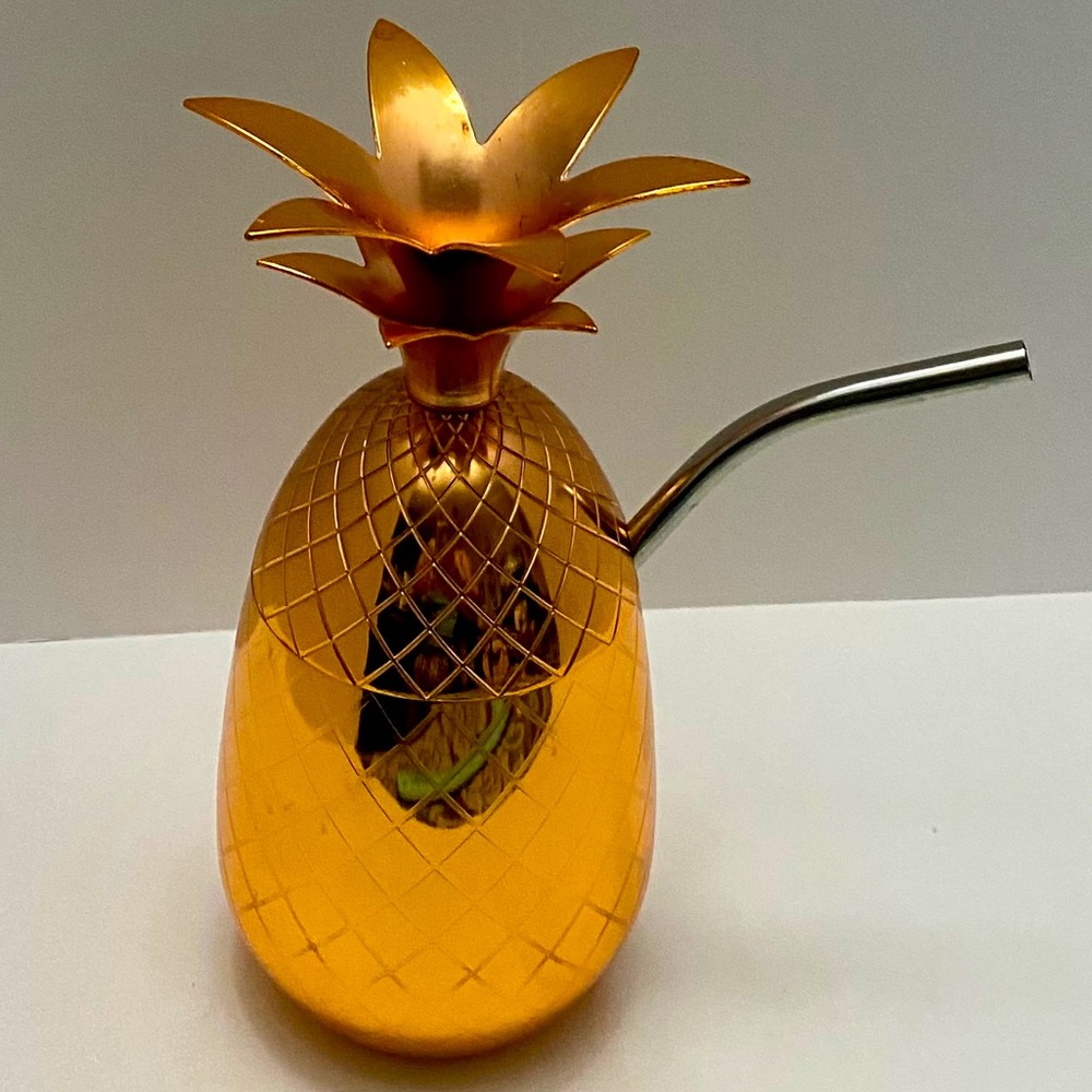 COPPER PINEAPPLE METAL COVERED MUG W/STRAW
